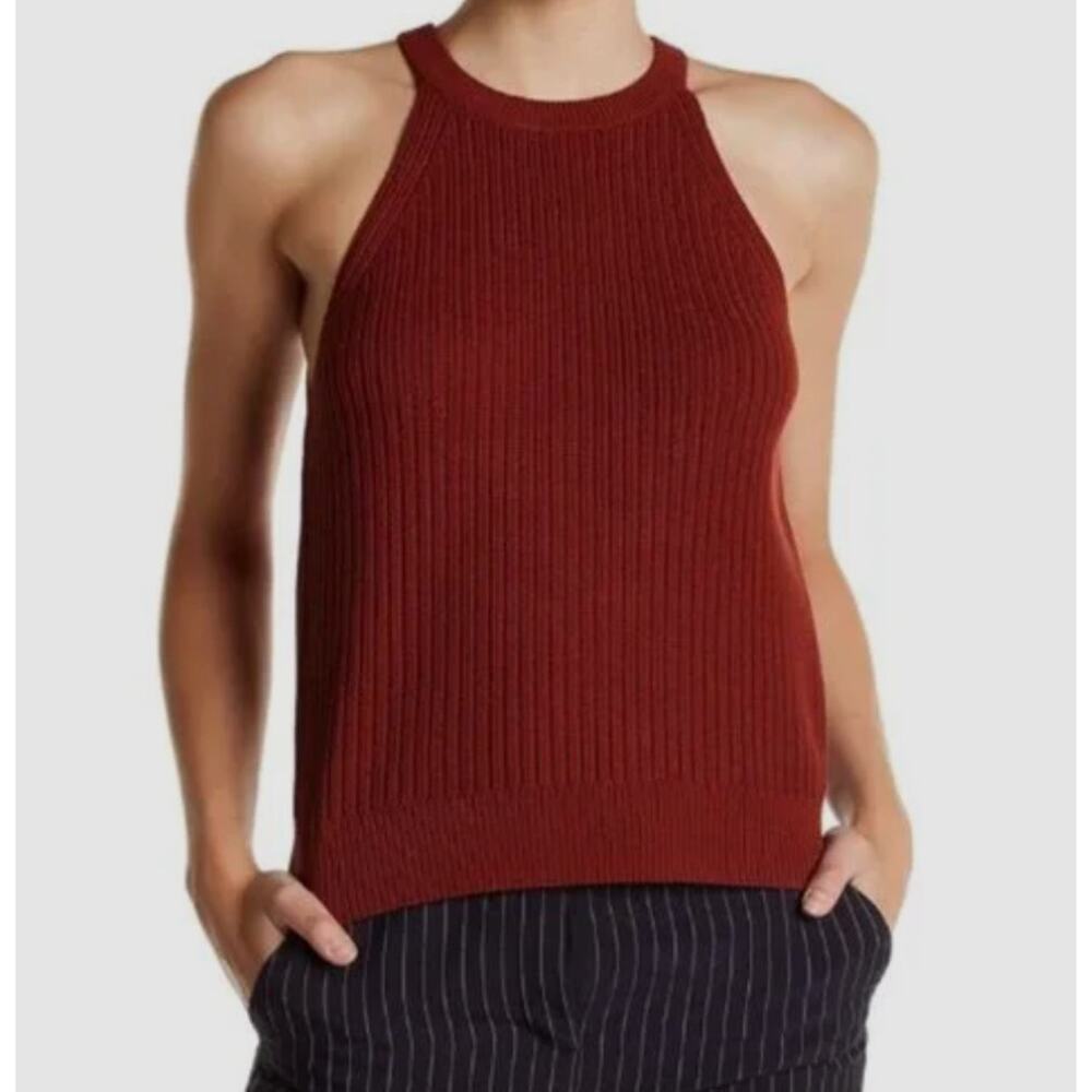 Theory Waxson Ribbed Knit Halter Tank Top in Size Small